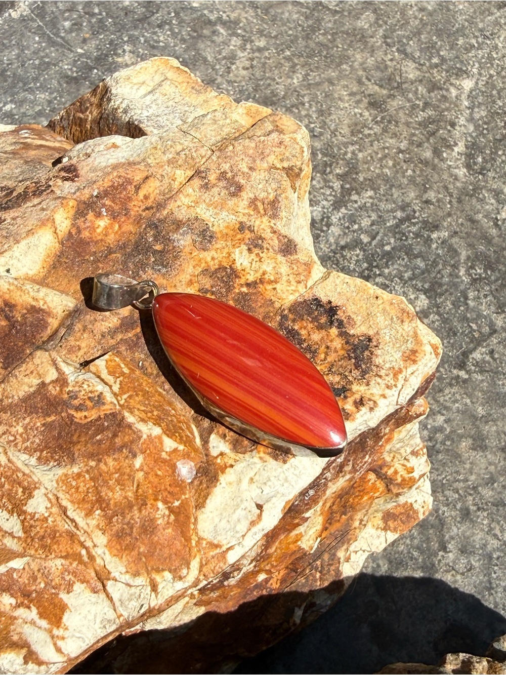Red Agate Marquise Pendant in Silver